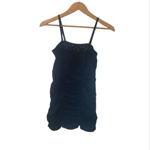 Guess Jeans Black Ruched Tank Top with Lace Size Medium Large